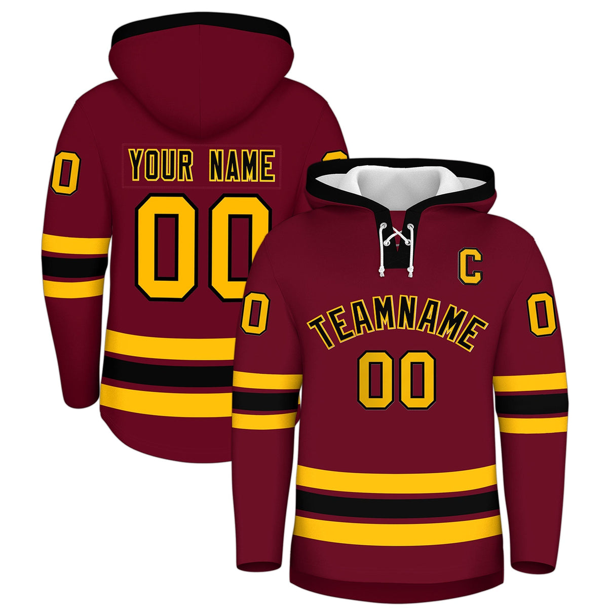 Custom Hockey Hoodie Jersey Crimson Black Classic Style Add Name,Number &amp; Logo