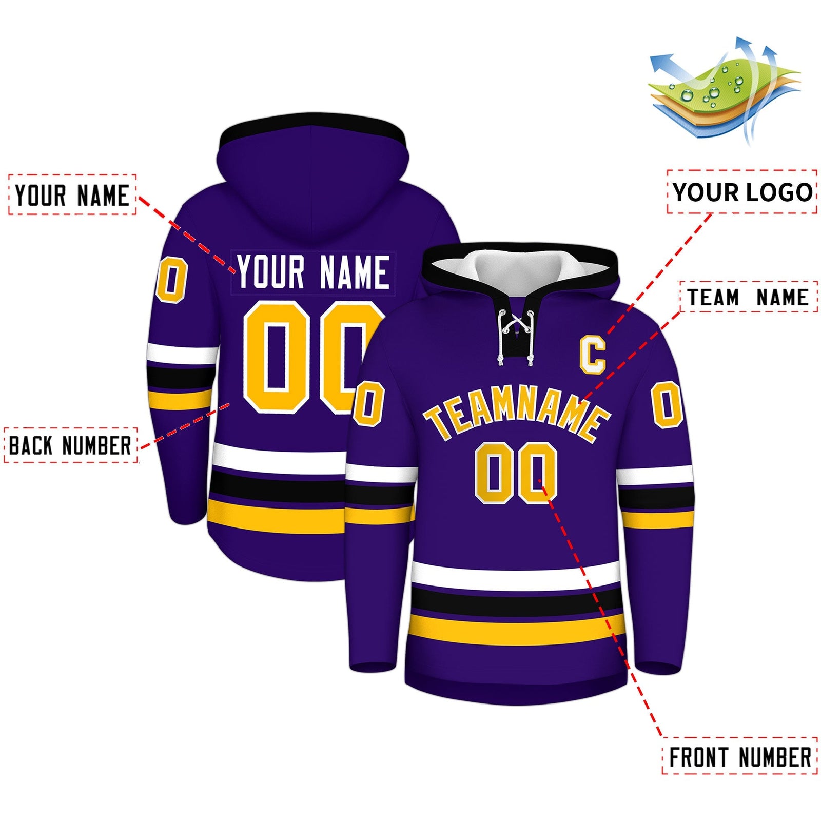 Custom Hockey Hoodie Jersey Purple Black Classic Style for Men&Youth