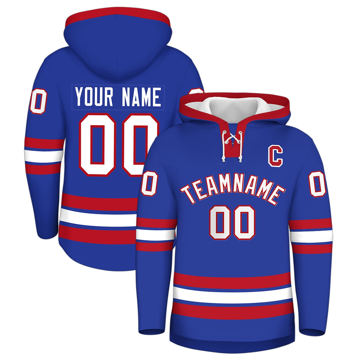 Custom Hockey Hoodie Jersey Royal Blue Red Classic Style Add Name,Number &amp; Logo