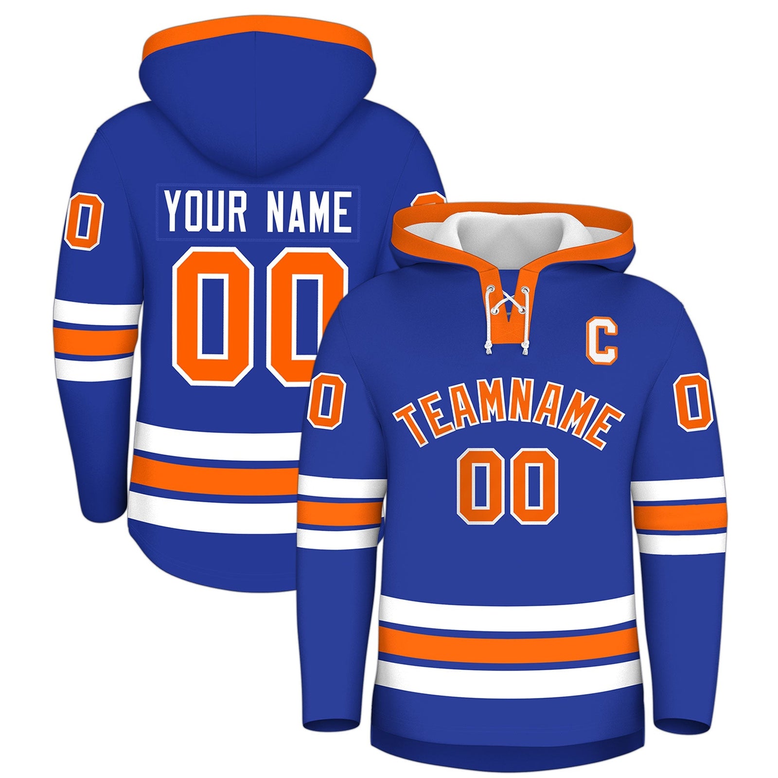 Custom Hockey Hoodie Jersey Royal Blue Orange Classic Style for Men&Youth