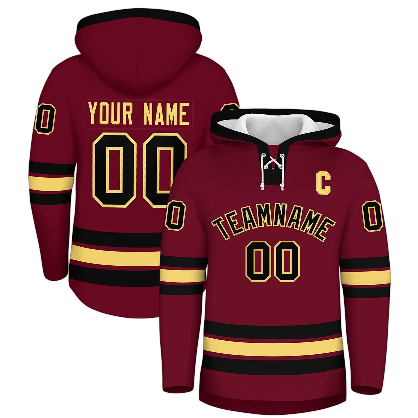Custom Hockey Hoodie Jersey Crimson Black Classic Style Add Name,Number & Logo