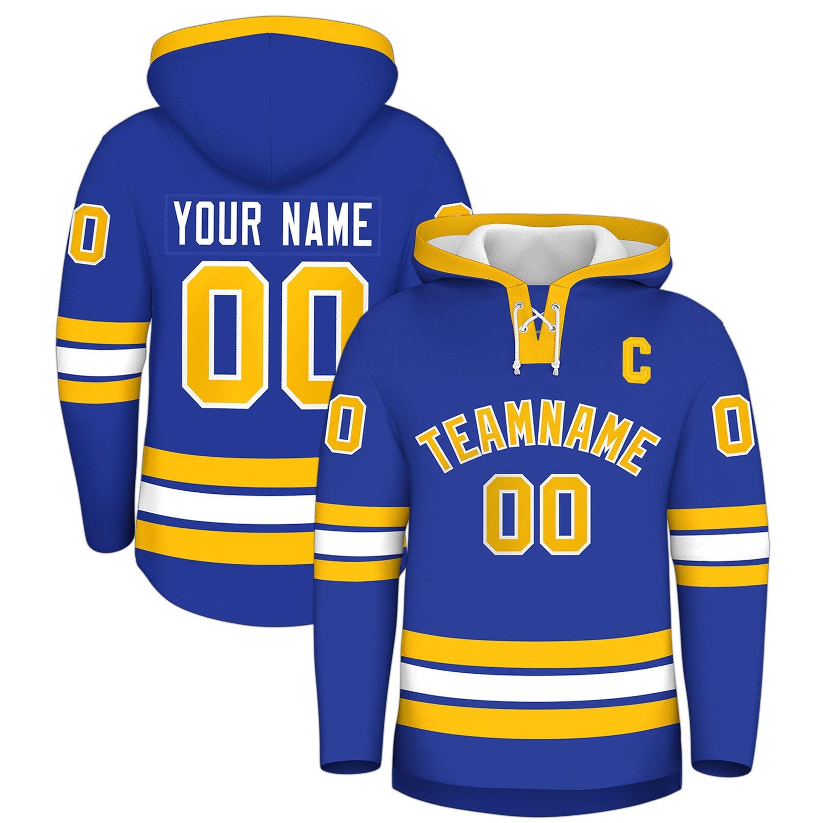 Custom Hockey Hoodie Jersey Royal Blue Gold Classic Style for Men&Youth