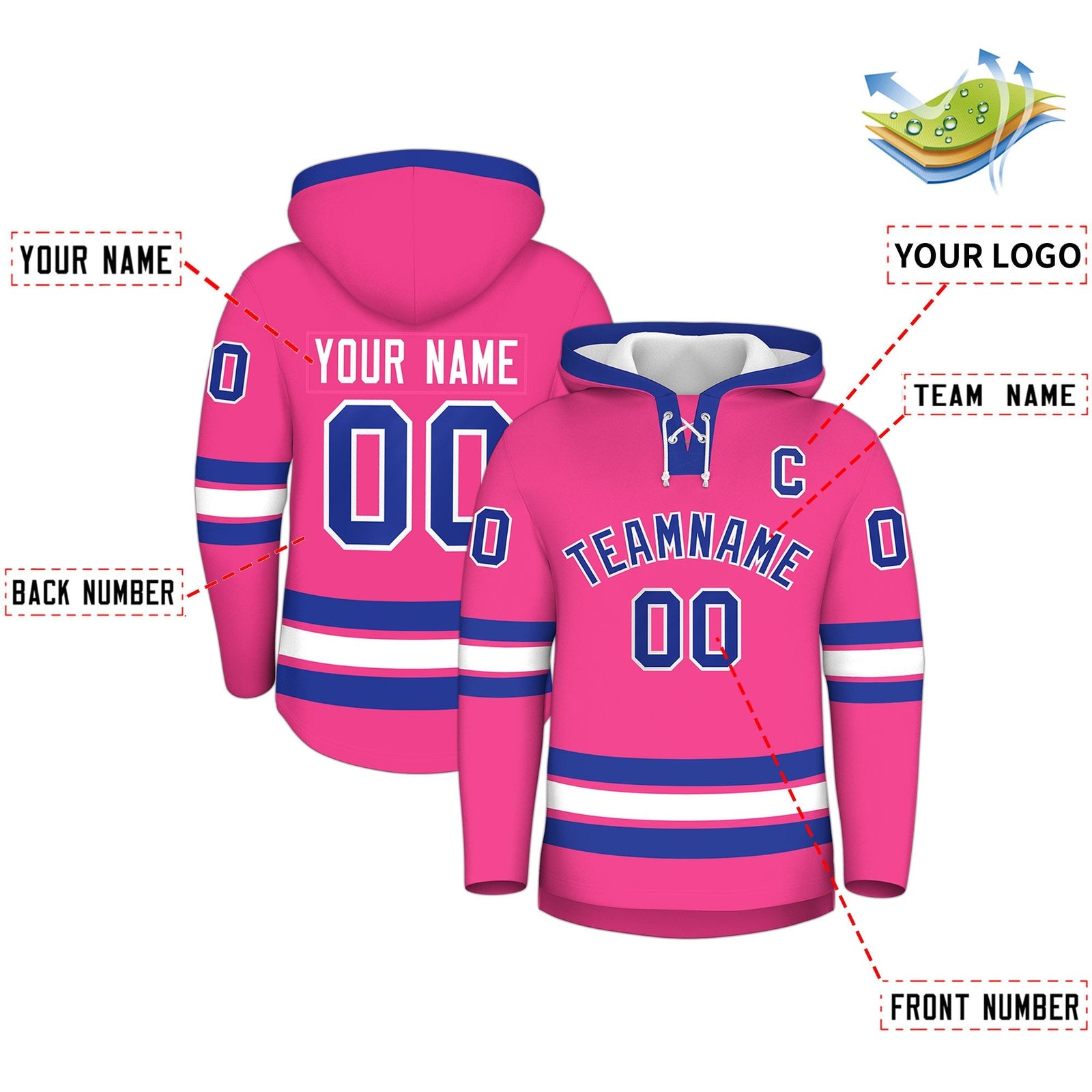 Custom Hockey Hoodie Jersey Pink Royal Blue Classic Style for Men&Youth