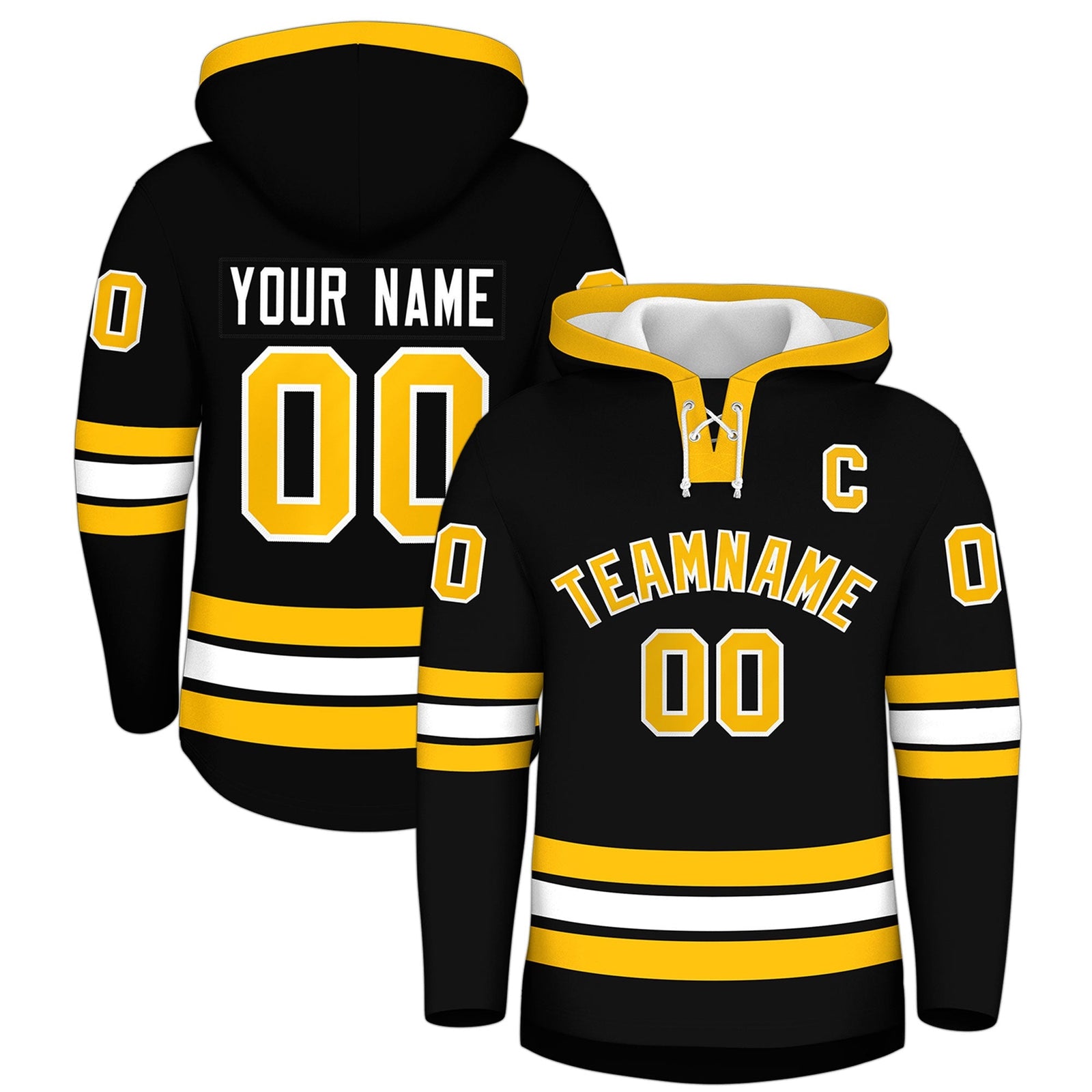 Custom Hockey Hoodie Jersey Black Gold Classic Style for Men&Youth