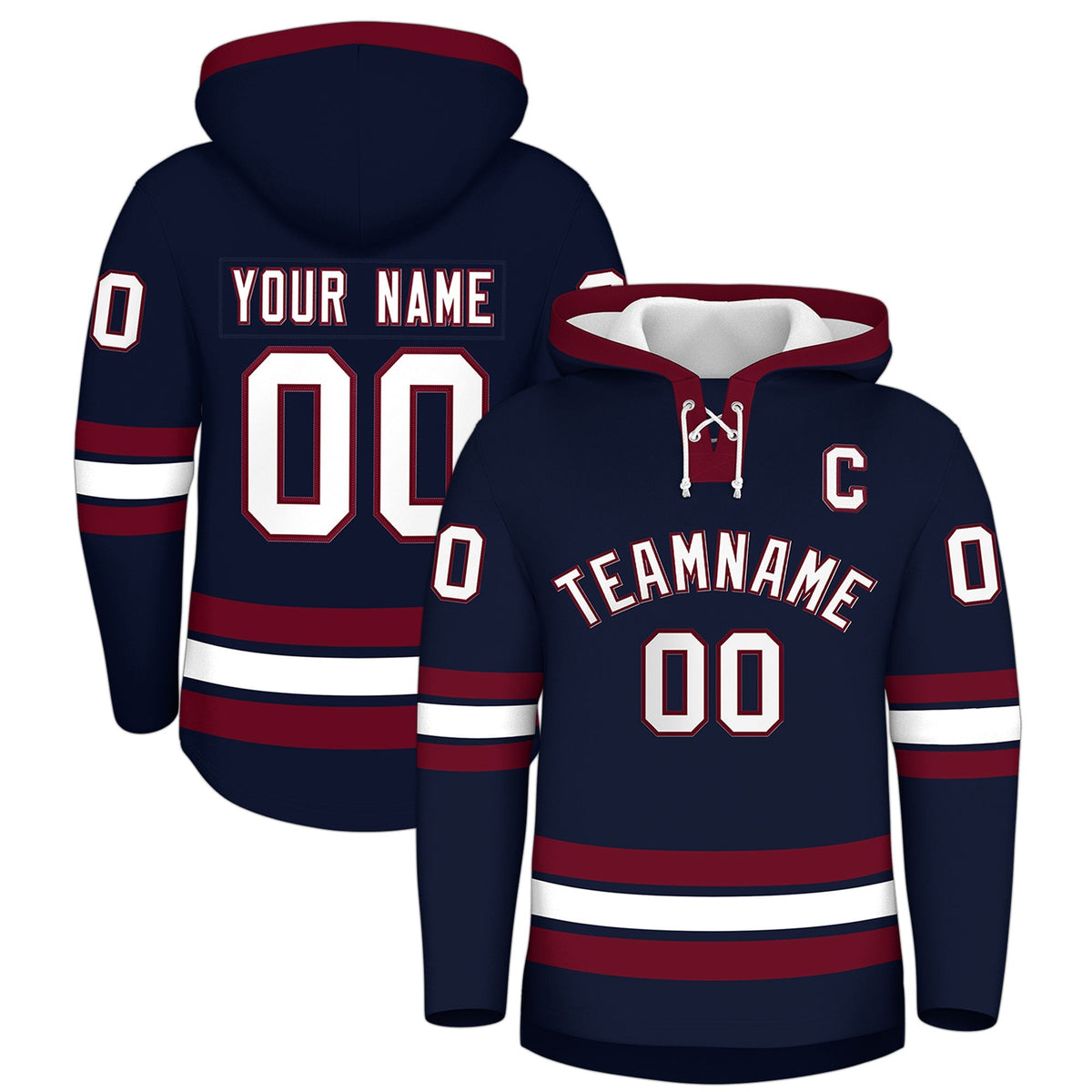 Custom Hockey Hoodie Jersey Navy Crimson Classic Style Add Name,Number &amp; Logo