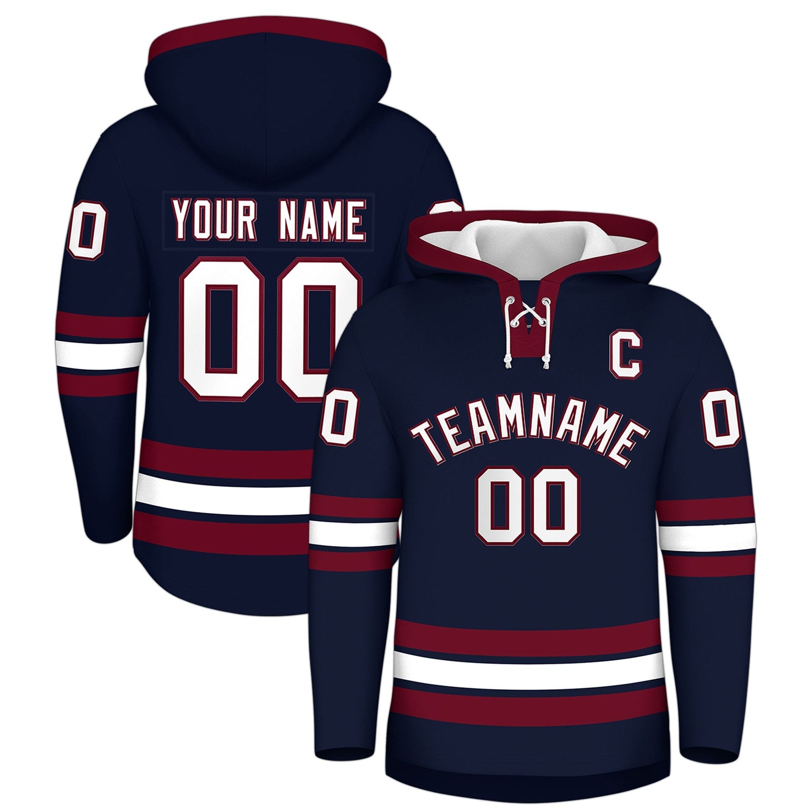 Custom Hockey Hoodie Jersey Navy Crimson Classic Style Add Name,Number & Logo