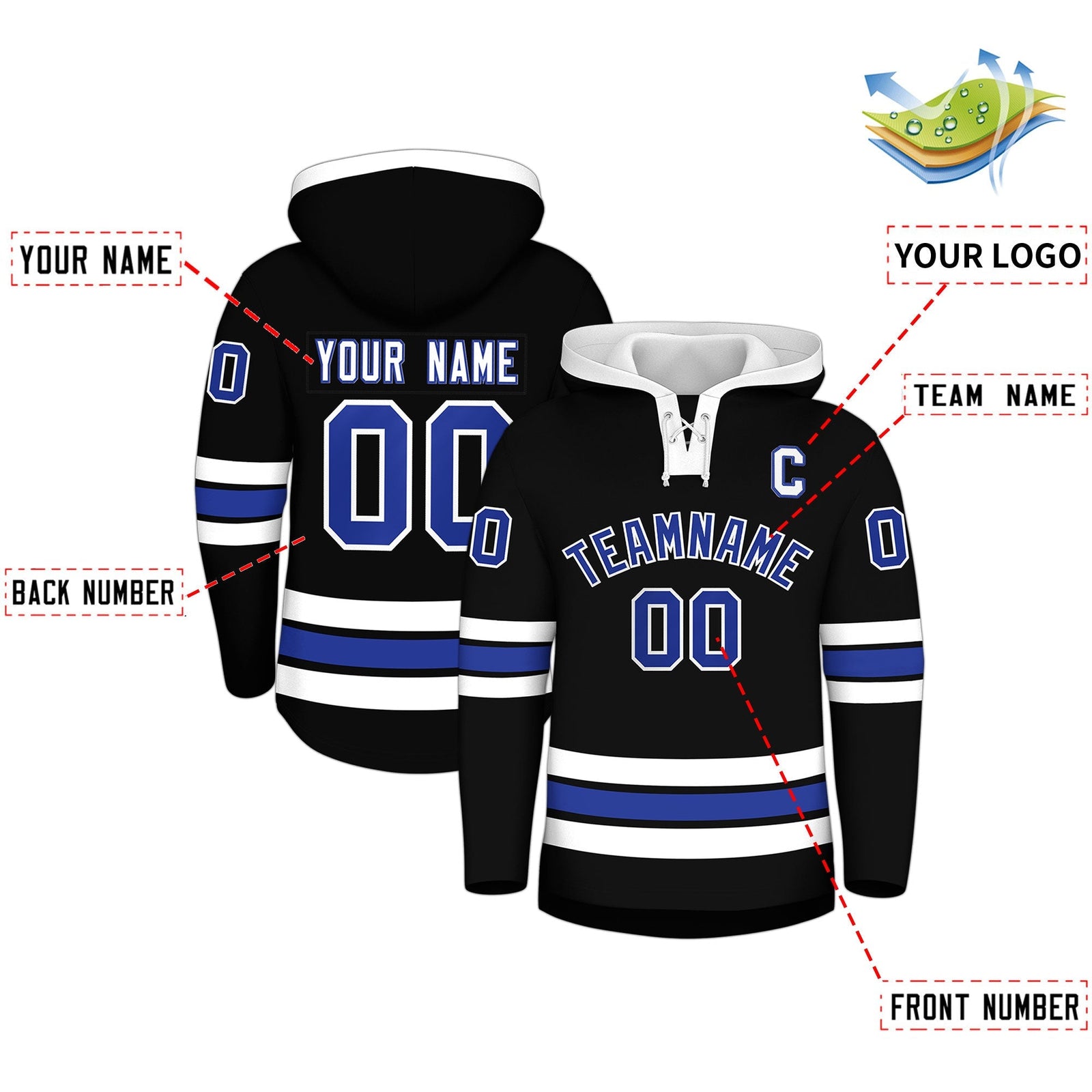 Custom Hockey Hoodie Jersey Black White Classic Style for Men&Youth