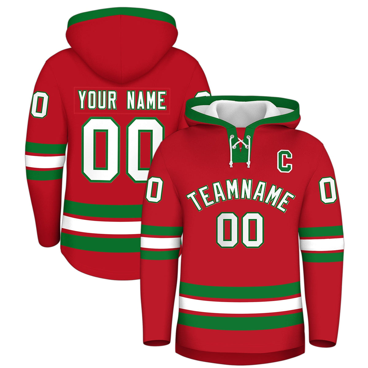 Custom Hockey Hoodie Jersey Red Kelly Green Classic Style for Men&amp;Youth