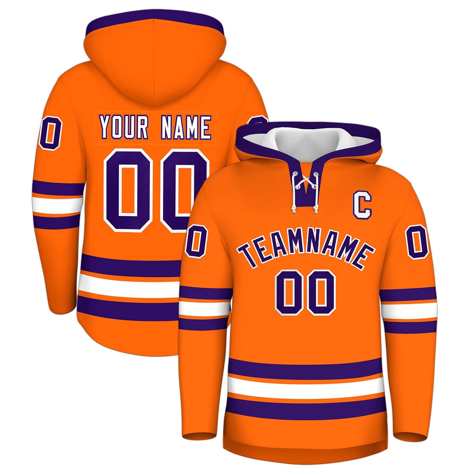 Custom Hockey Hoodie Jersey Orange Purple Classic Style for Men&Youth
