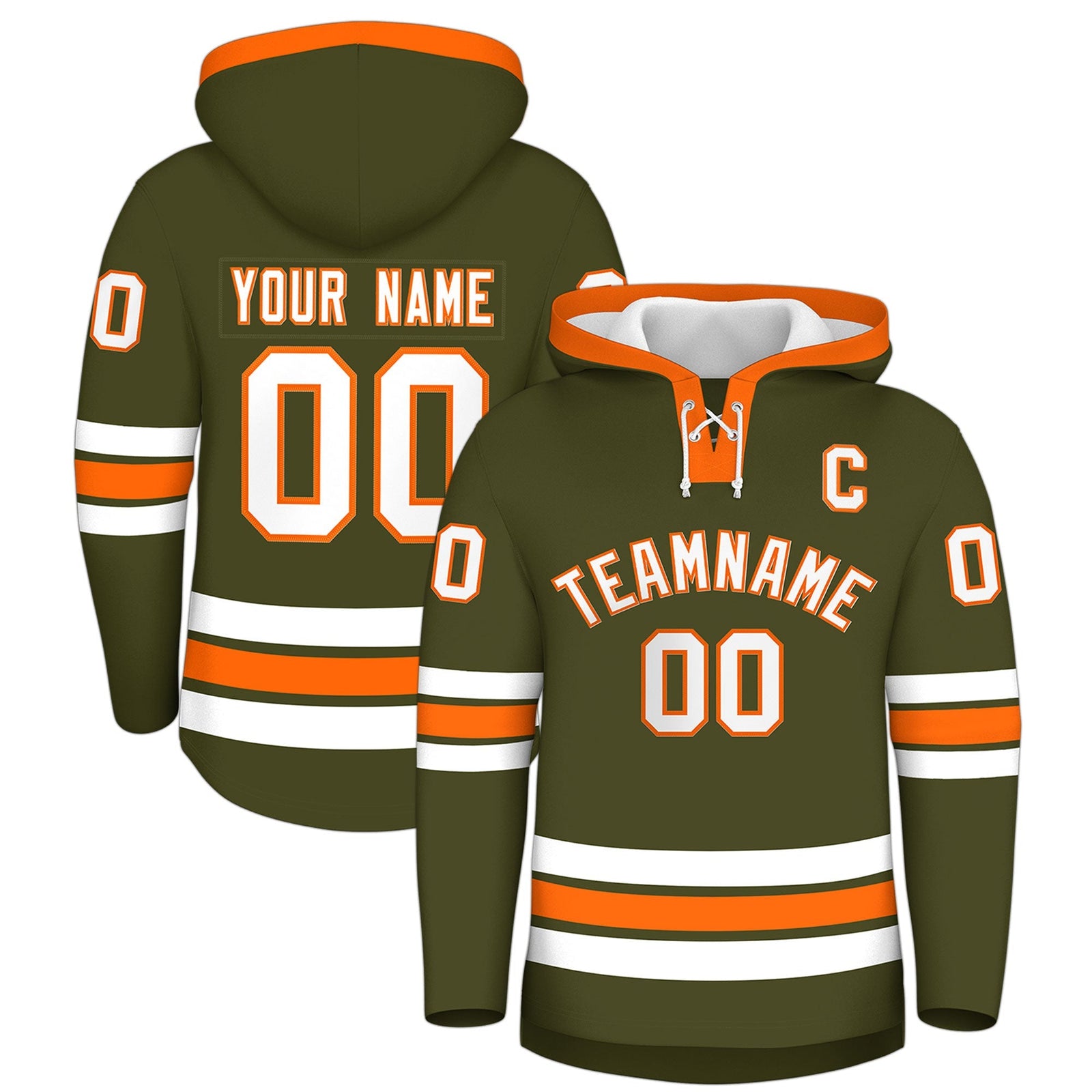 Custom Hockey Hoodie Jersey Olive Orange Classic Style for Men&Youth