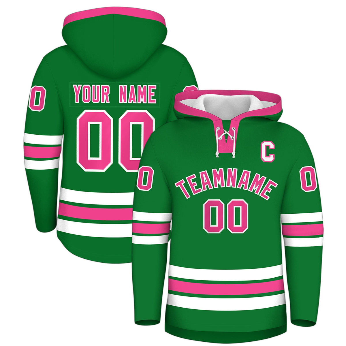 Custom Hockey Hoodie Jersey Kelly Green Pink Classic Style for Men&amp;Youth