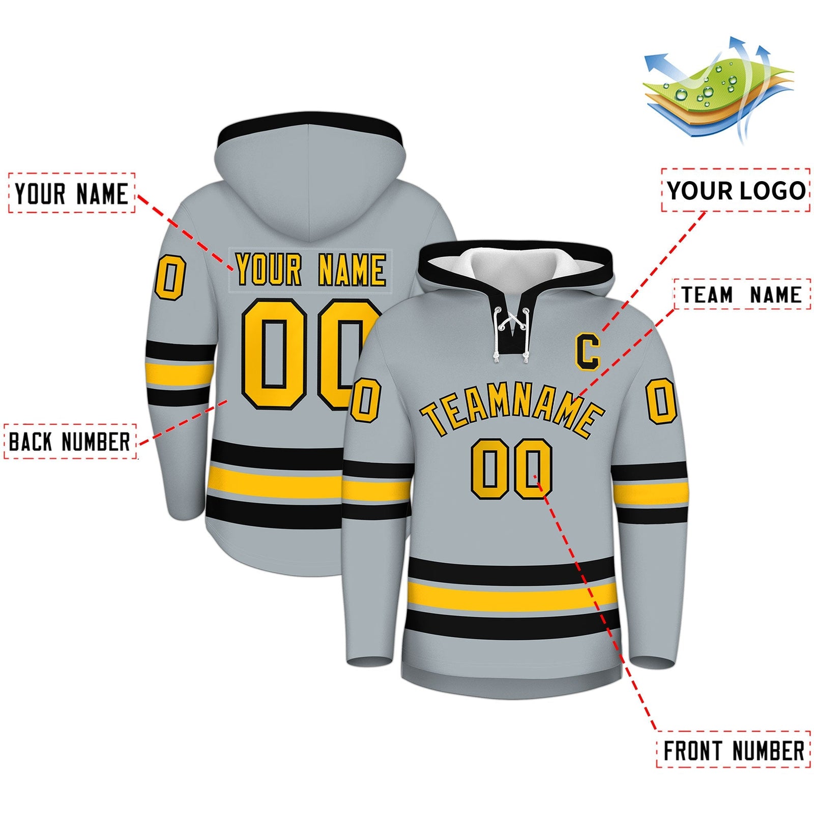 Custom Hockey Hoodie Jersey Silver Black Classic Style for Men&Youth