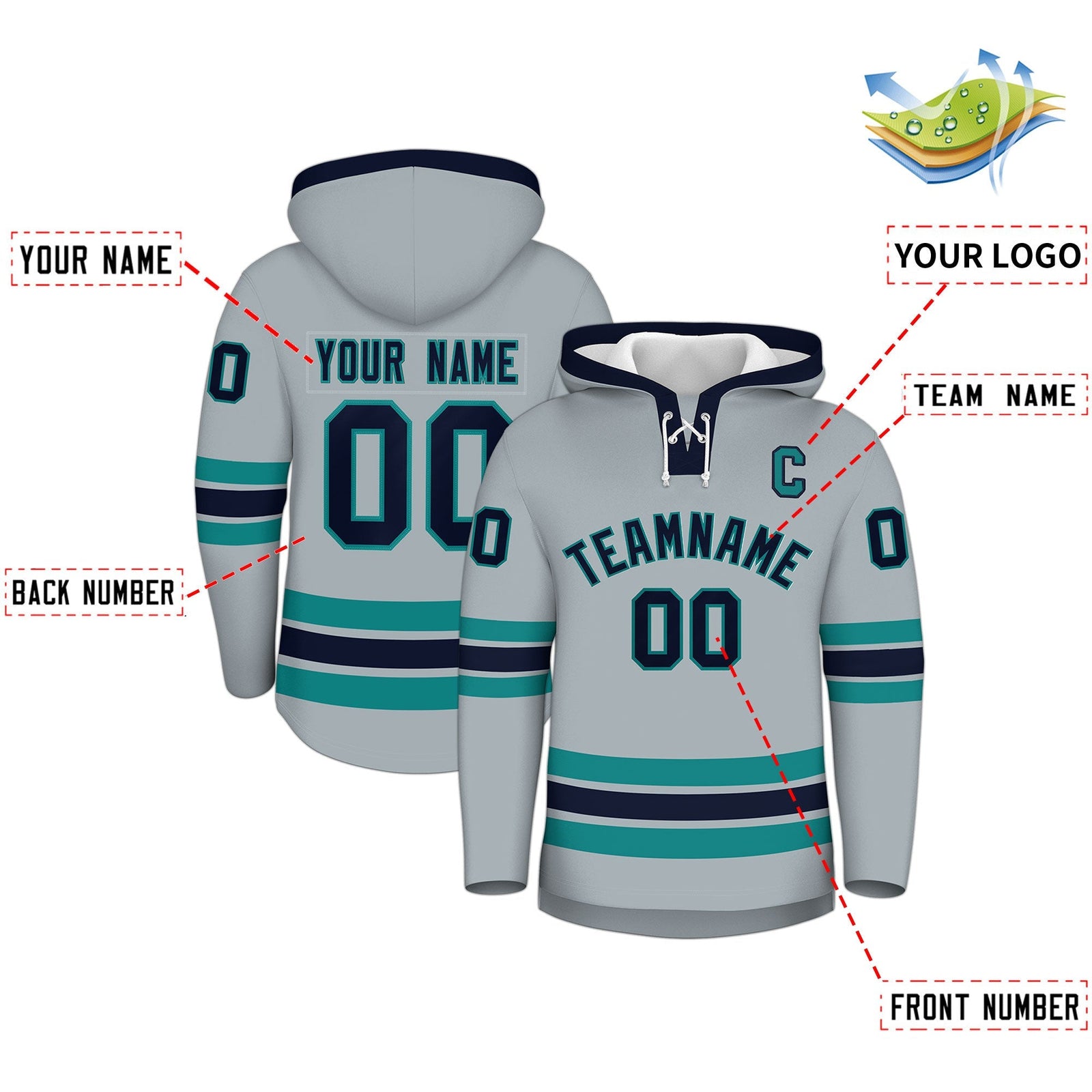Custom Hockey Hoodie Jersey Silver Navy Classic Style for Men&Youth