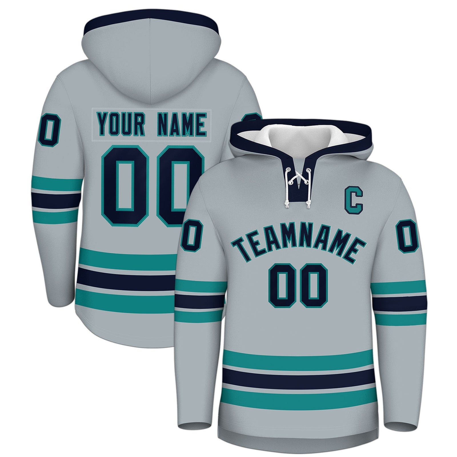 Custom Hockey Hoodie Jersey Silver Navy Classic Style for Men&Youth