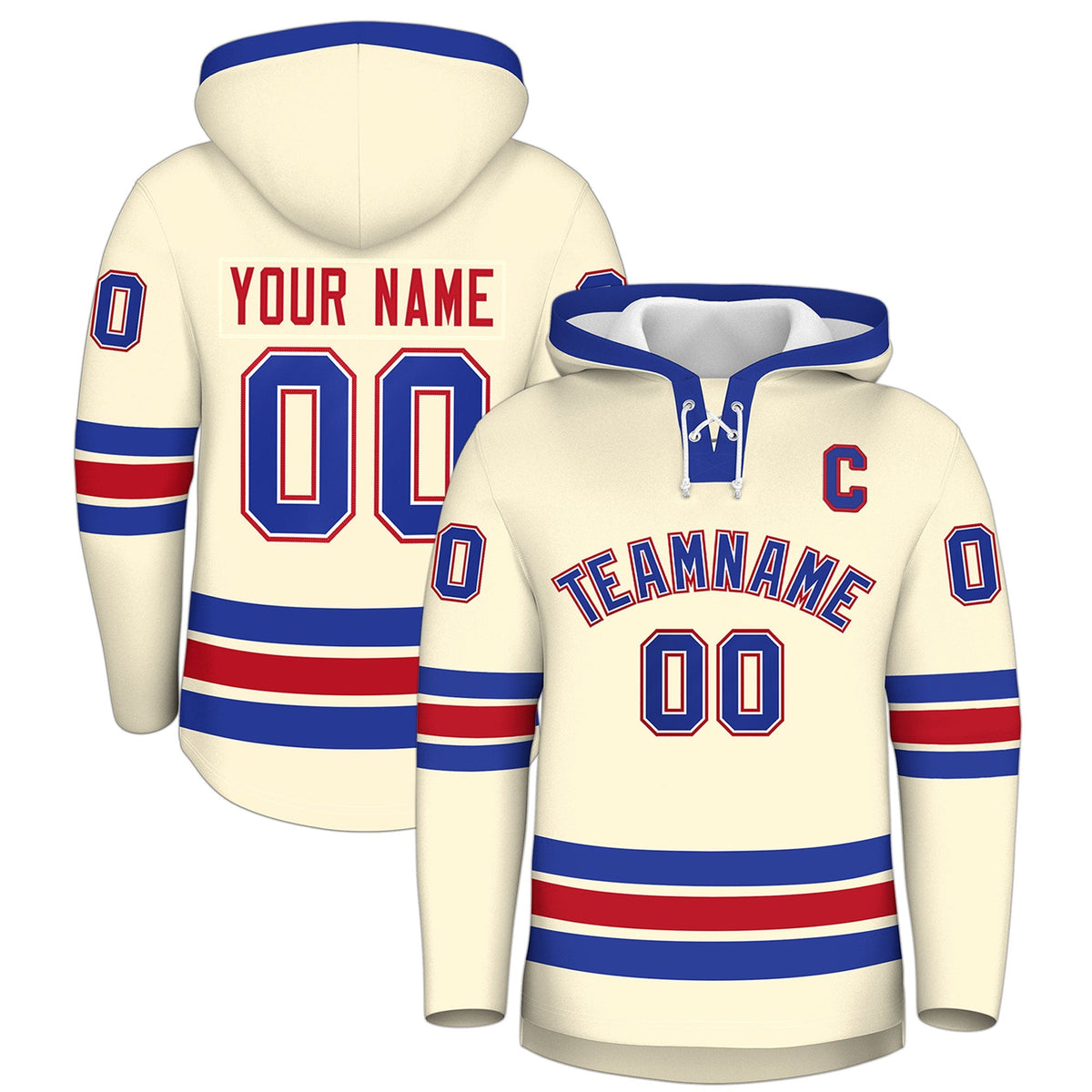Custom Hockey Hoodie Jersey Cream Royal Blue Classic Style Add Name,Number &amp; Logo