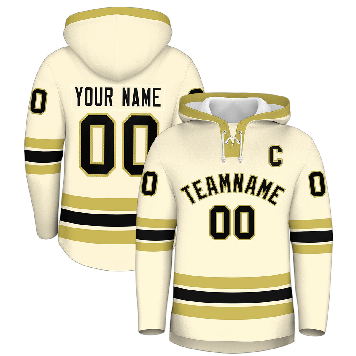 Custom Hockey Hoodie Jersey Cream Old Gold Classic Style for Men&amp;Youth