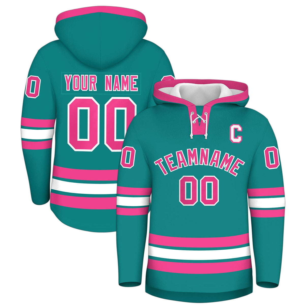 Custom Hockey Hoodie Jersey Teal Pink Classic Style for Men&amp;Youth