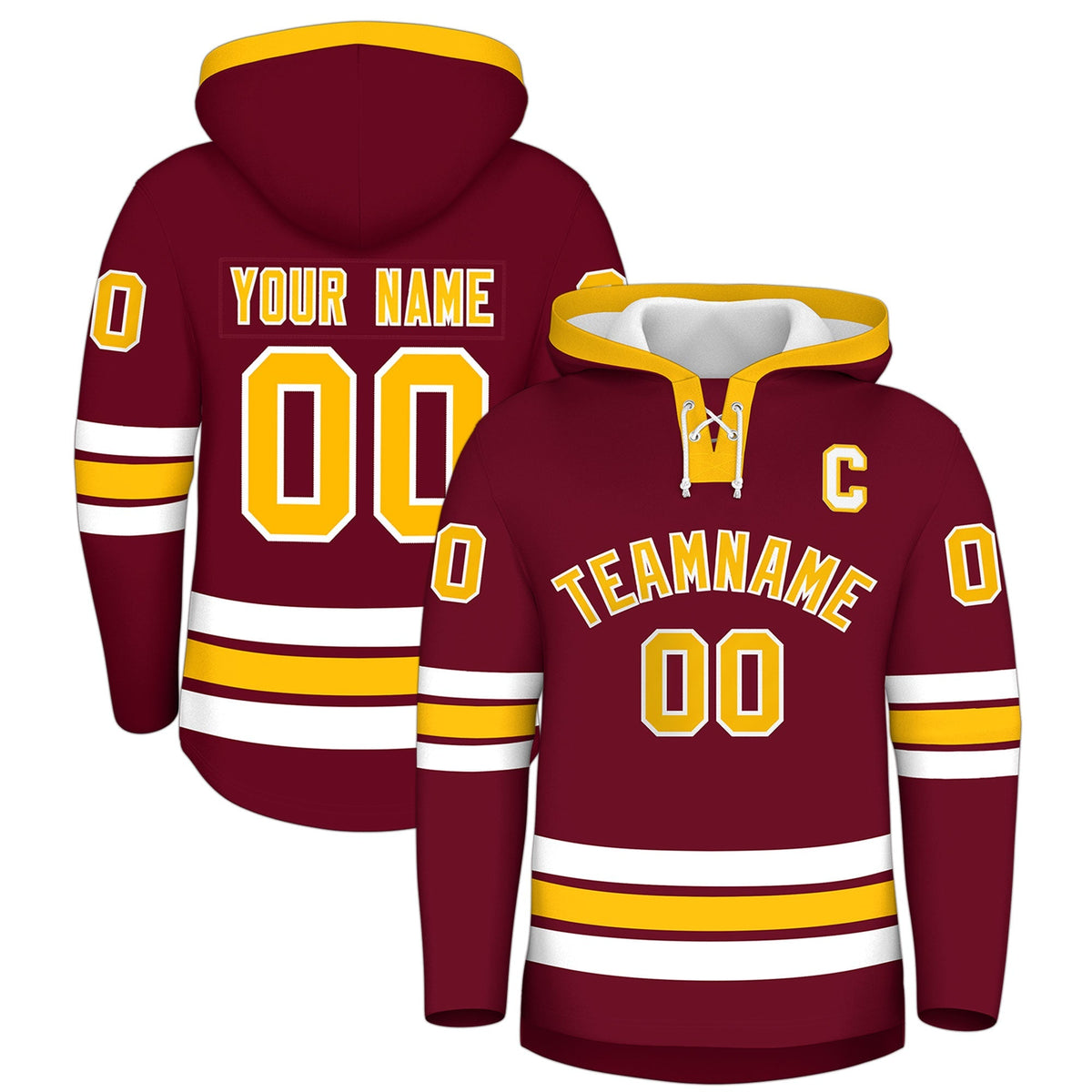 Custom Hockey Hoodie Jersey Crimson Gold Classic Style Add Name,Number &amp; Logo