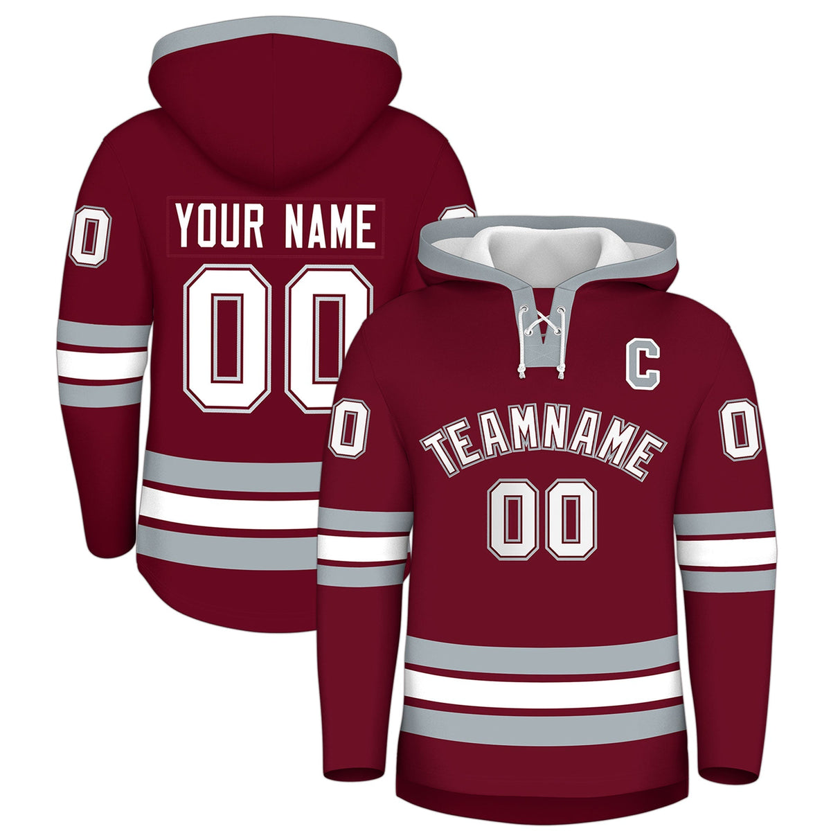 Custom Hockey Hoodie Jersey Crimson Silver Classic Style for Men&amp;Youth