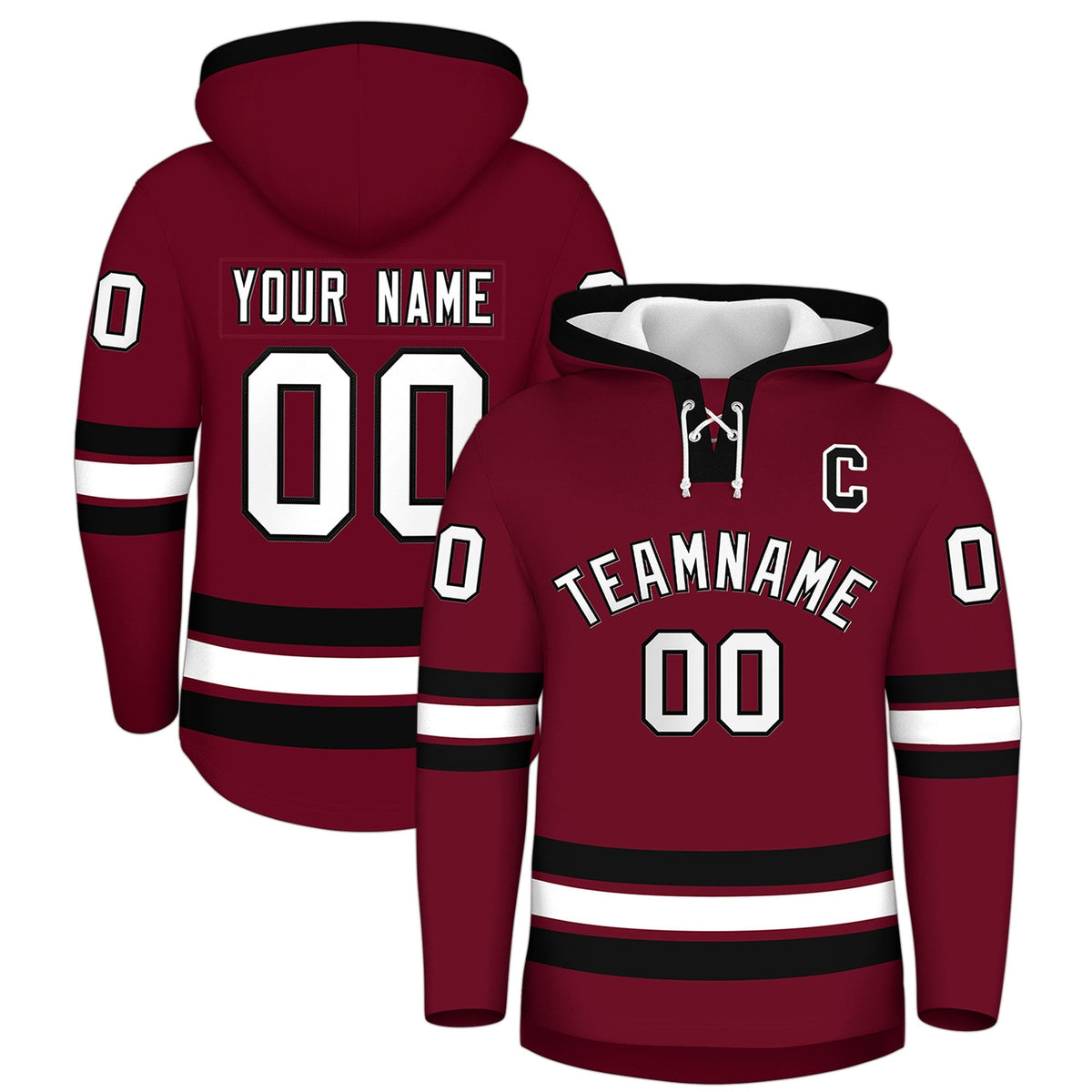 Custom Hockey Hoodie Jersey Crimson Black Classic Style Add Name,Number &amp; Logo