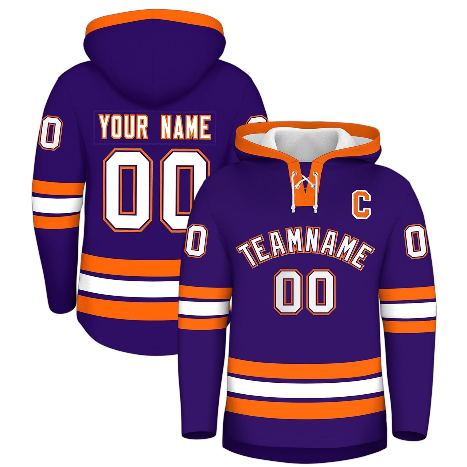 Custom Hockey Hoodie Jersey Purple Orange Classic Style Add Name,Number & Logo