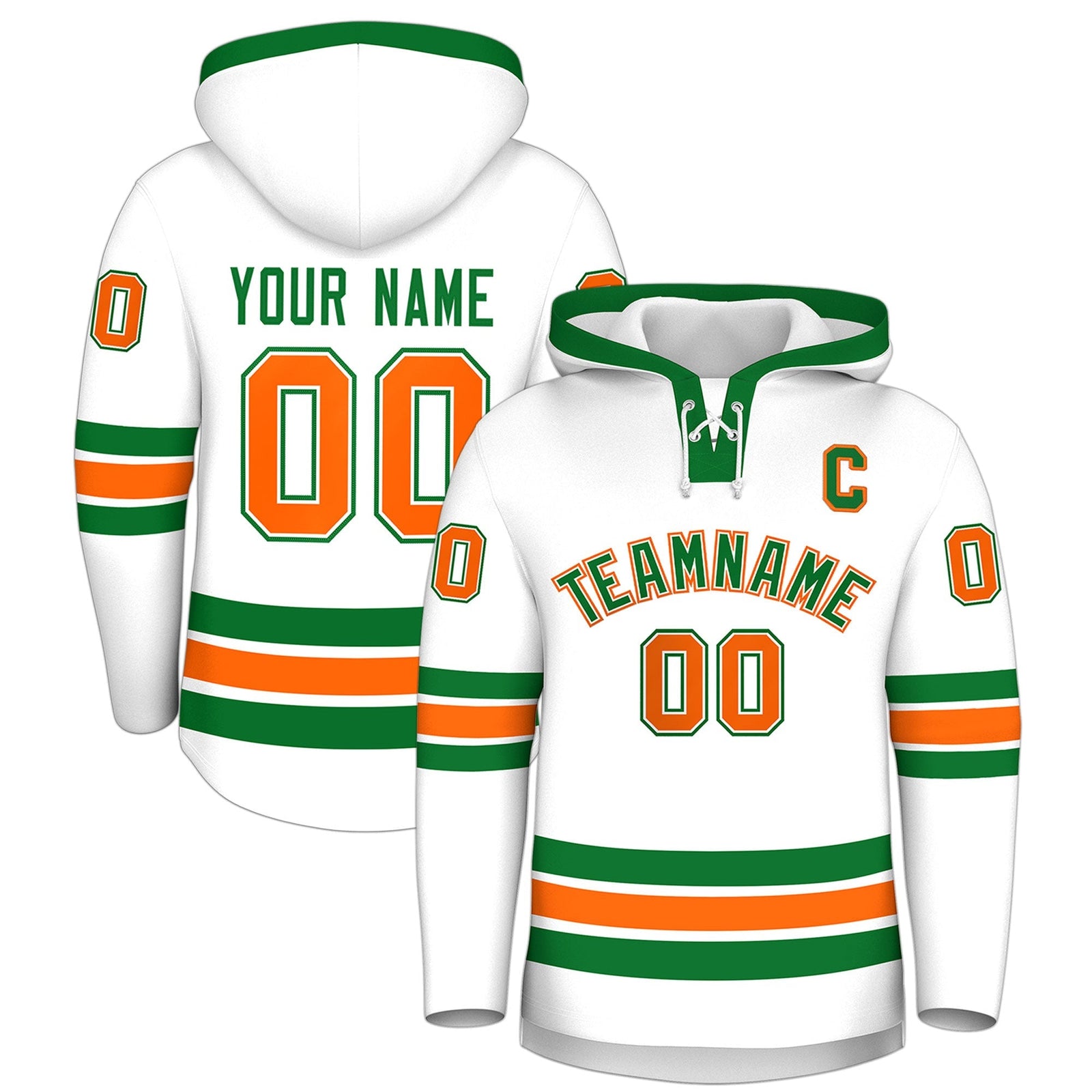 Custom Hockey Hoodie Jersey White Kelly Green Classic Style for Men&Youth