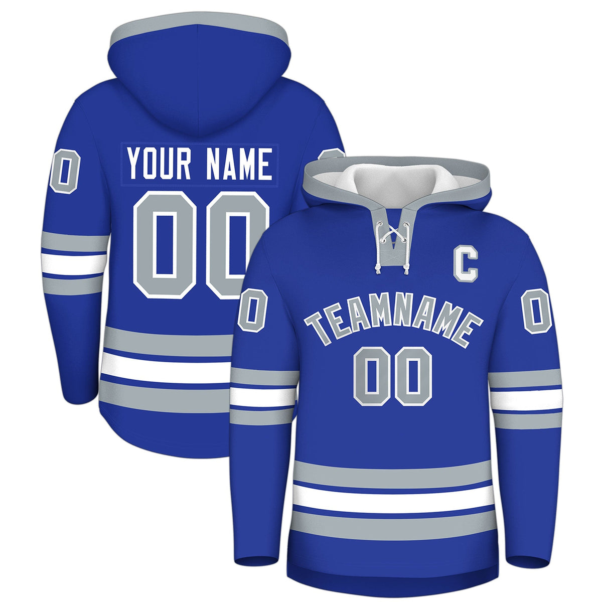 Custom Hockey Hoodie Jersey Royal Blue Silver Classic Style for Men&amp;Youth