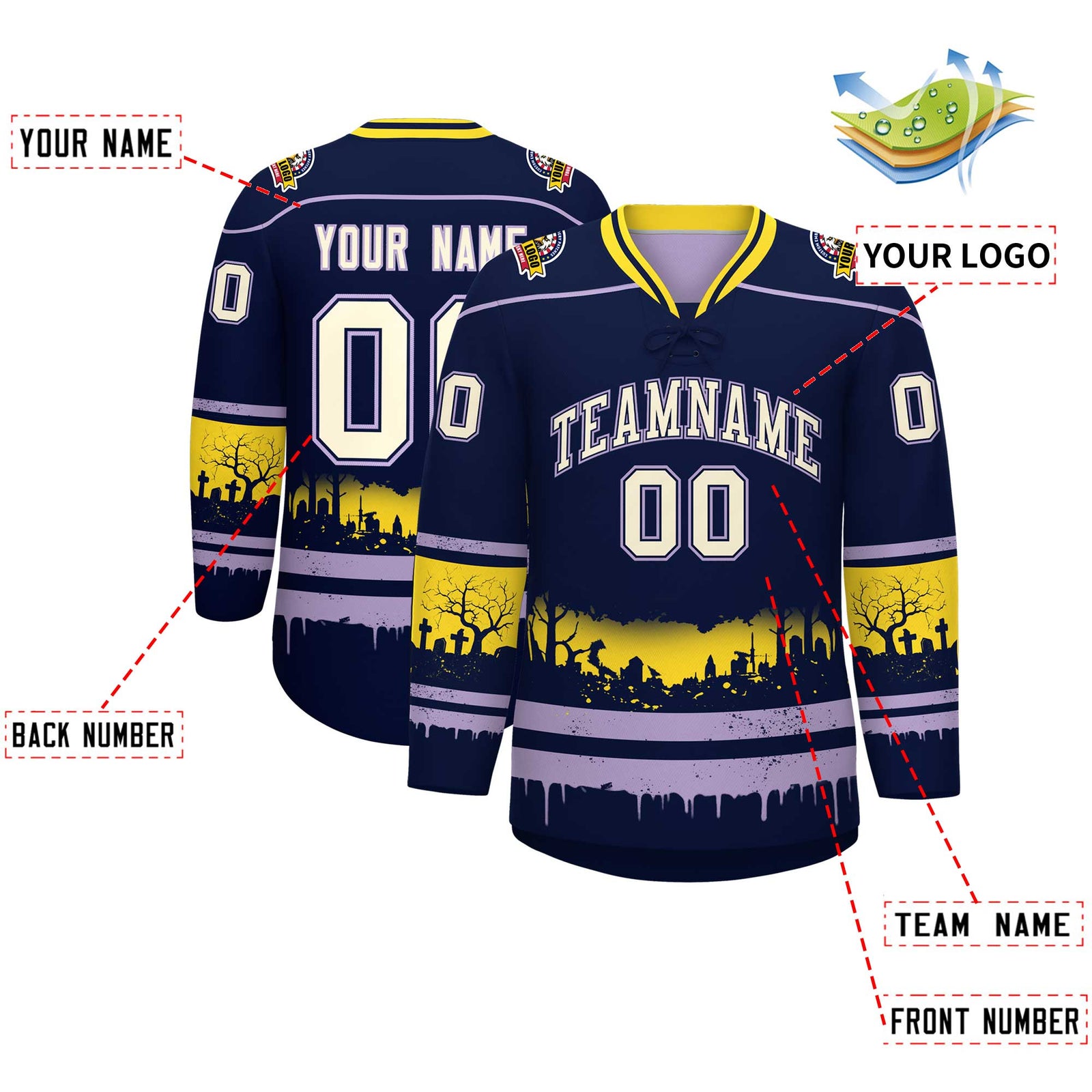 Custom Navy Light Purple Gold Gradient Fashion Halloween Stretch Fabric Hockey Jersey| KXKSHOP