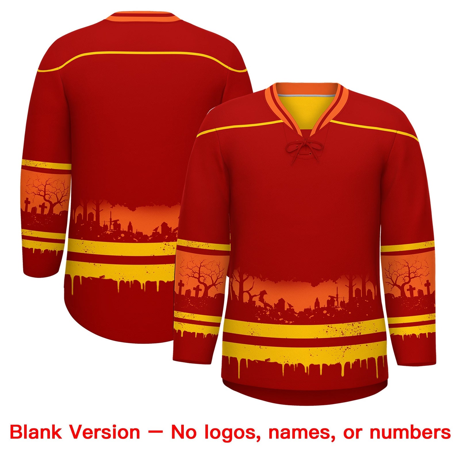 Custom Red Gold Orange Gradient Fashion Halloween Stretch Fabric Hockey Jersey| KXKSHOP