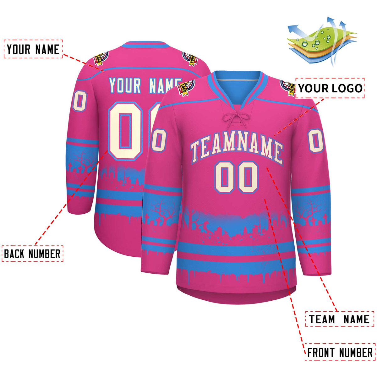 Custom Rose Red Cream Gradient Fashion Halloween Stretch Fabric Hockey Jersey| KXKSHOP
