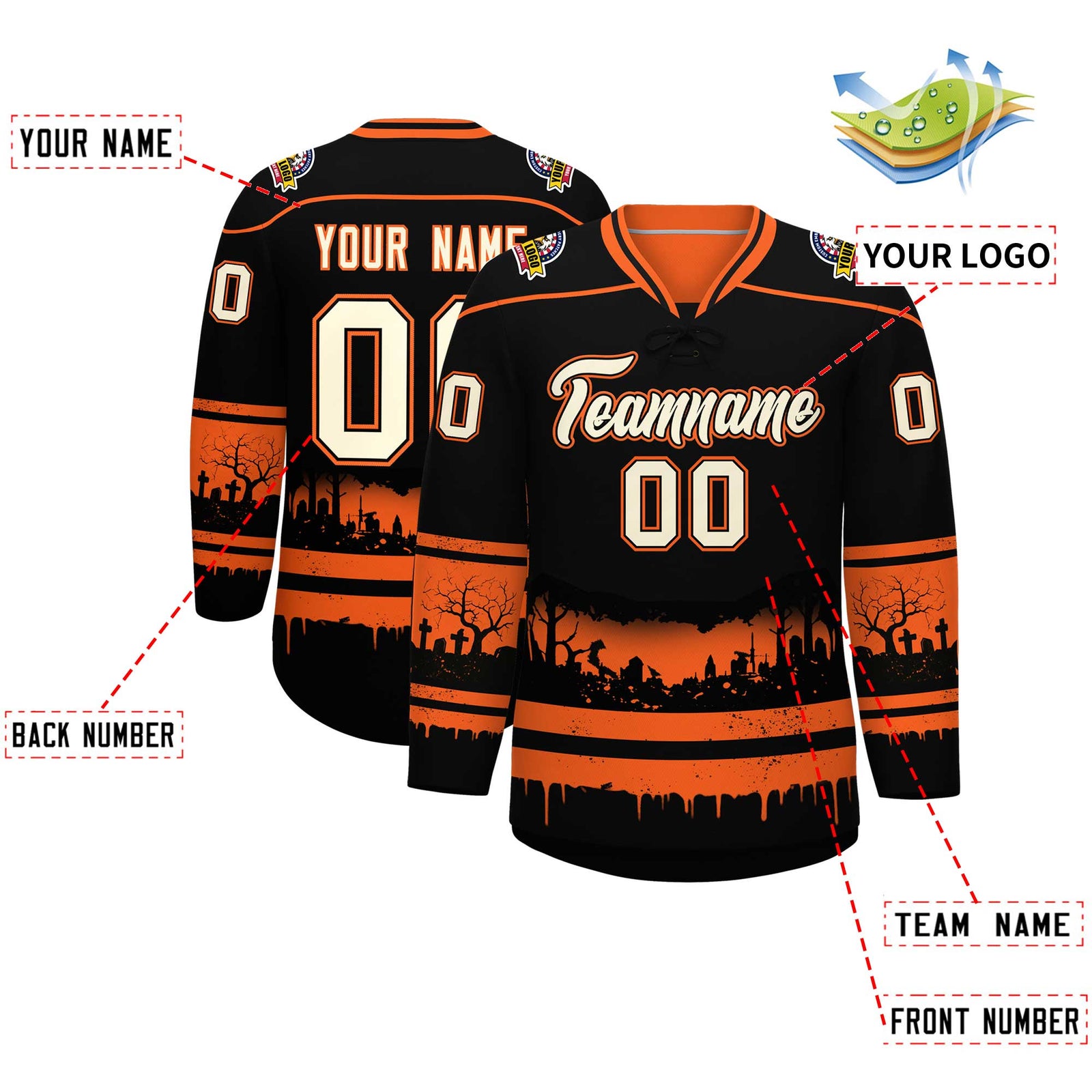 Custom Black Orange Cream Gradient Fashion Halloween Stretch Fabric Hockey Jersey| KXKSHOP