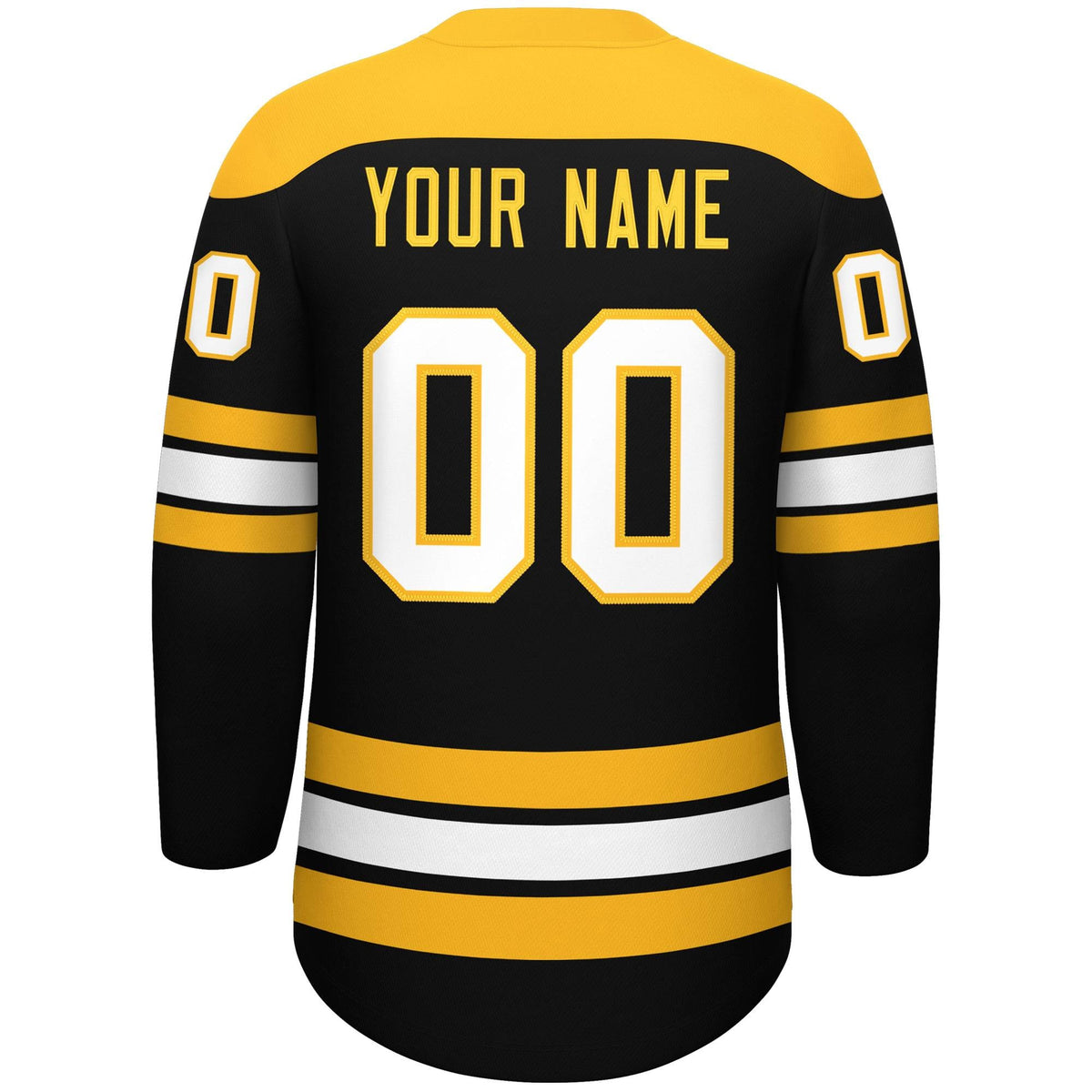 Custom Black Gold White Personalized Classic Lace-Up Neck Hockey Jersey