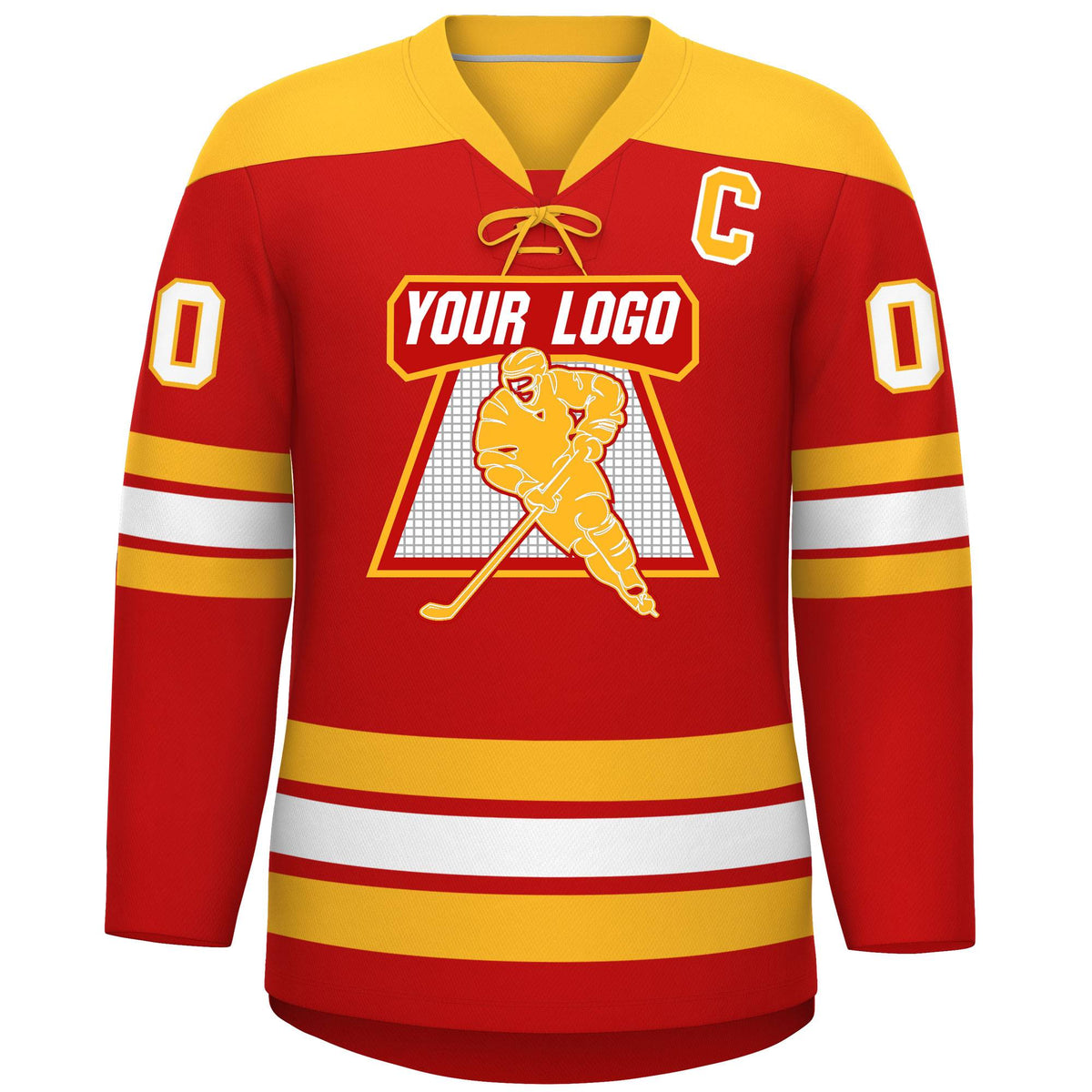 Custom Red Gold White Personalized Classic Lace-Up Neck Hockey Jersey