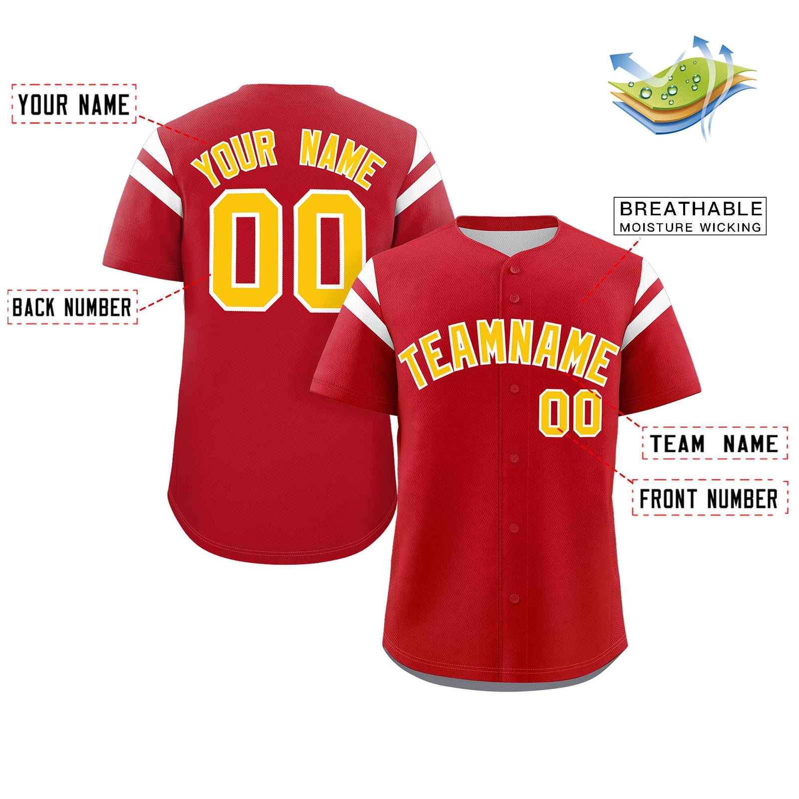 Custom Red Yellow-White Classic Style Personalized Full Button Authentic Baseball Jersey