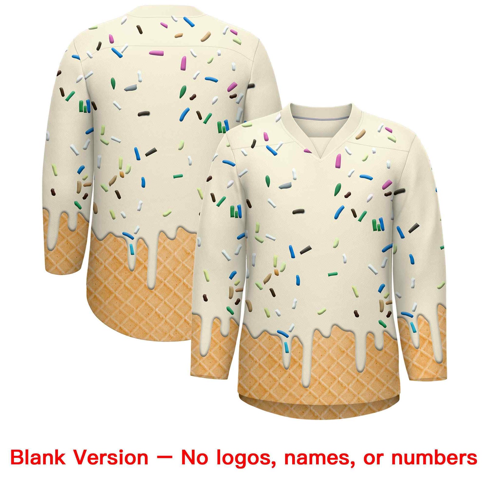 Custom Cream Light Brown Ice Cream Pattern Personalized V-Neck Hockey Jersey