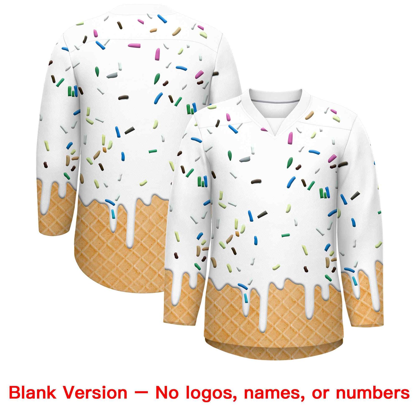 Custom White Black Ice Cream Pattern Personalized V-Neck Hockey Jersey