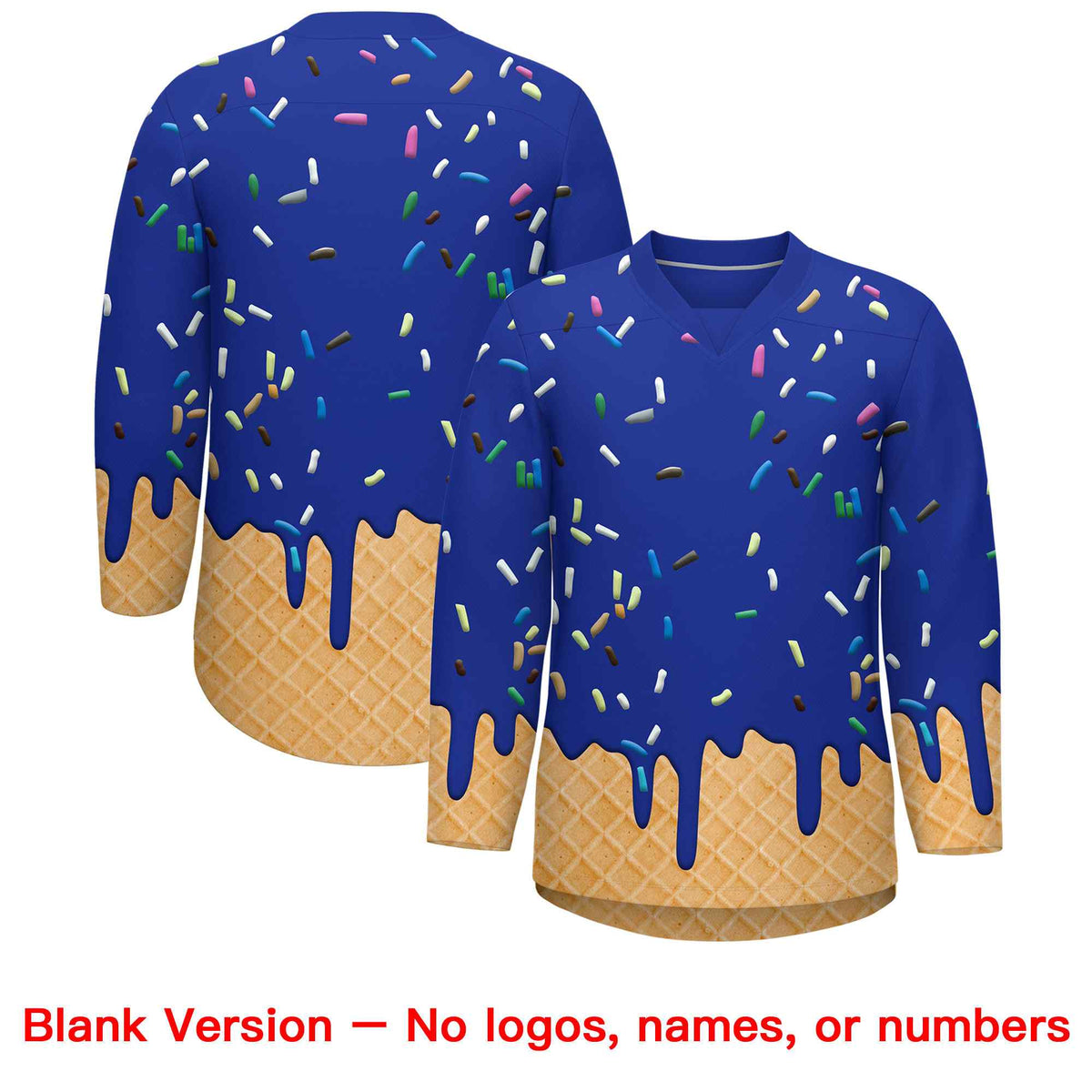 Custom Royal Blue Orange Ice Cream Pattern Personalized V-Neck Hockey Jersey