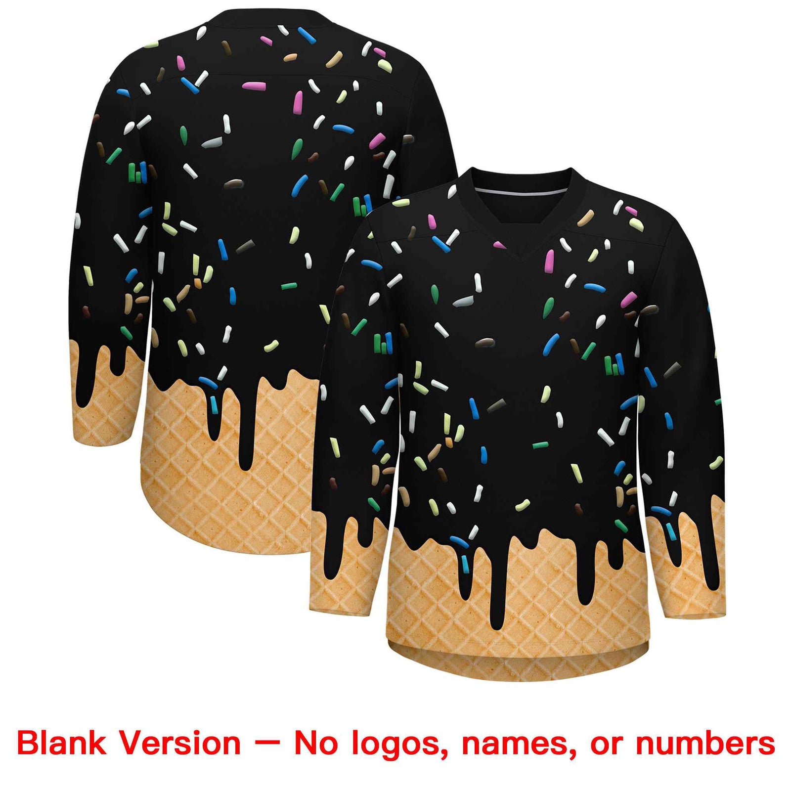 Custom Black Fluorescent Green Ice Cream Pattern Personalized V-Neck Hockey Jersey