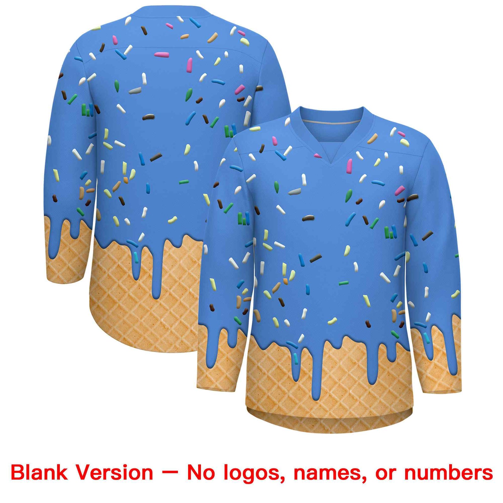 Custom Powder Blue Pink Ice Cream Pattern Personalized V-Neck Hockey Jersey
