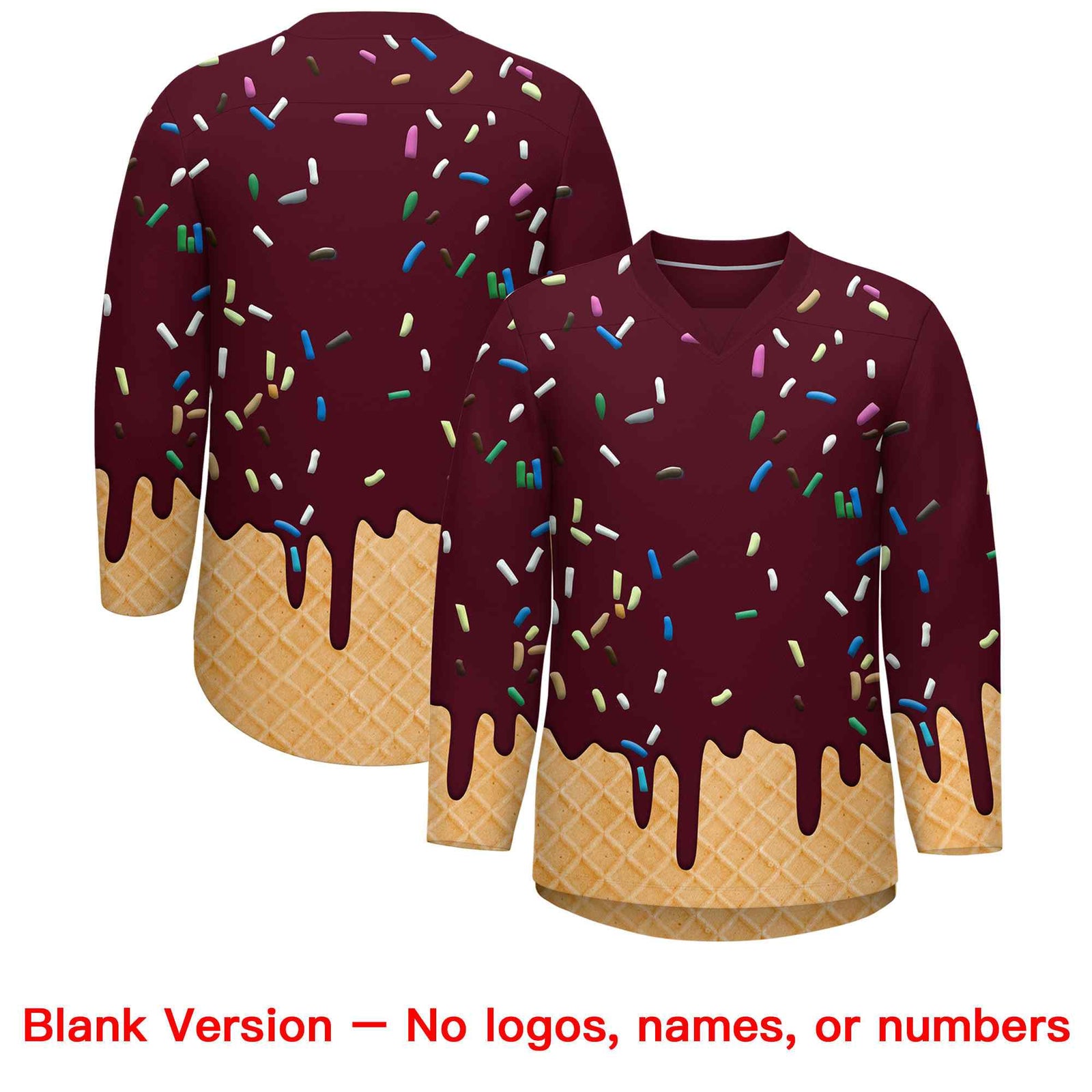 Custom Crimson Gold Ice Cream Pattern Personalized V-Neck Hockey Jersey
