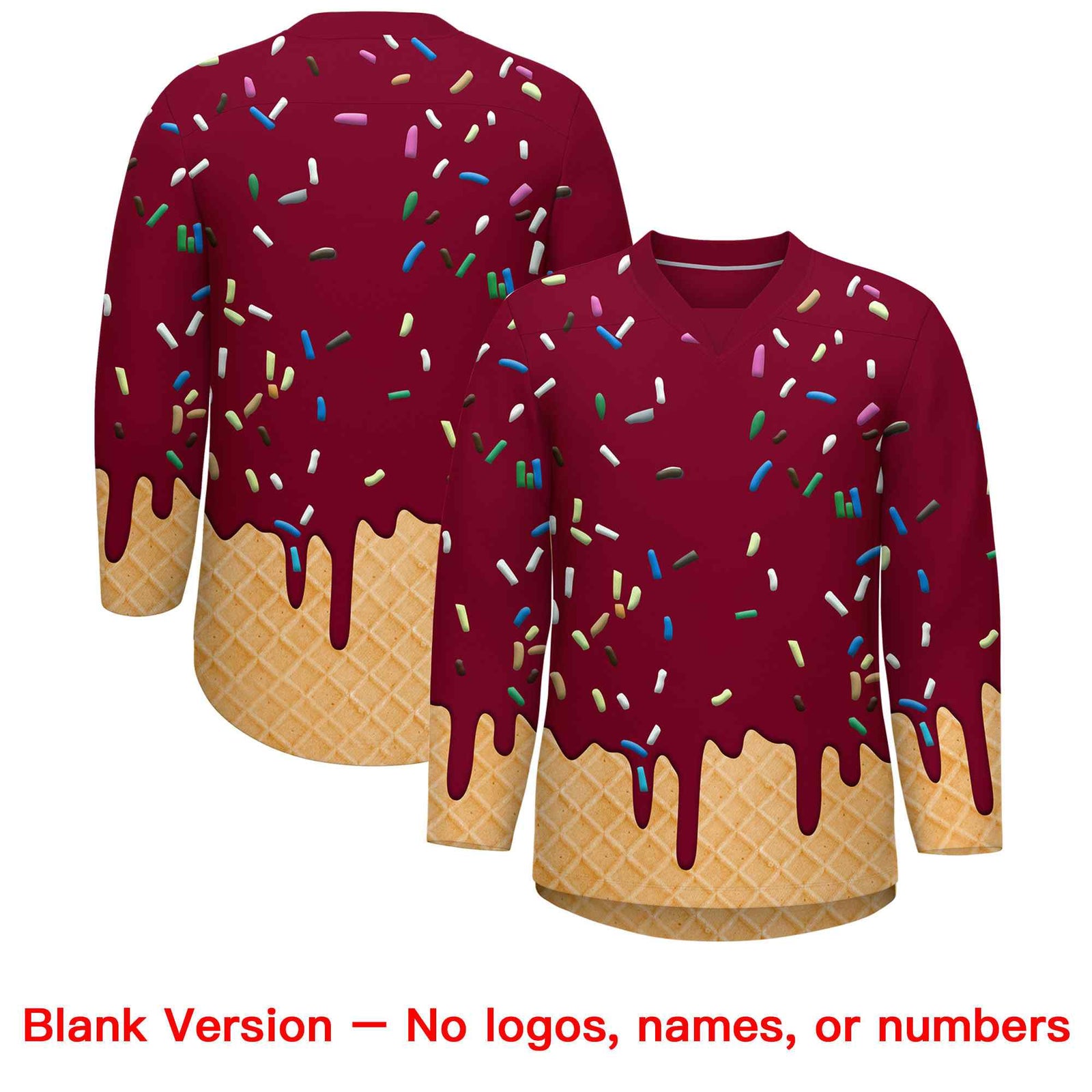 Custom Crimson Gold Ice Cream Pattern Personalized V-Neck Hockey Jersey