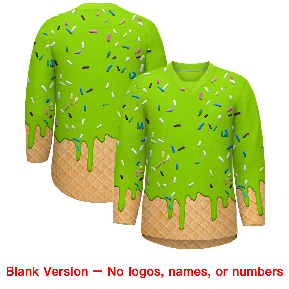 Custom Neon Green Pink Ice Cream Pattern Personalized V-Neck Hockey Jersey| KXKSHOP