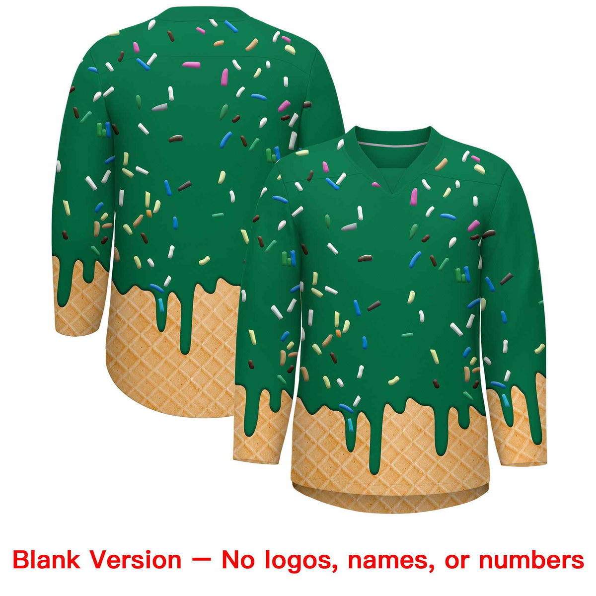 Custom Kelly Green Gold Ice Cream Pattern Personalized V-Neck Hockey Jersey| KXKSHOP
