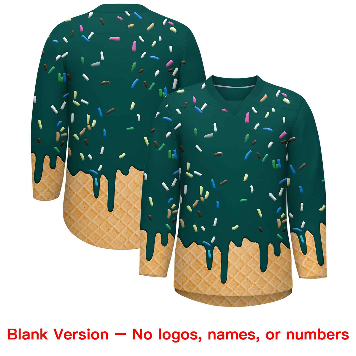 Custom Midnight Green Gold Ice Cream Pattern Personalized V-Neck Hockey Jersey| KXKSHOP