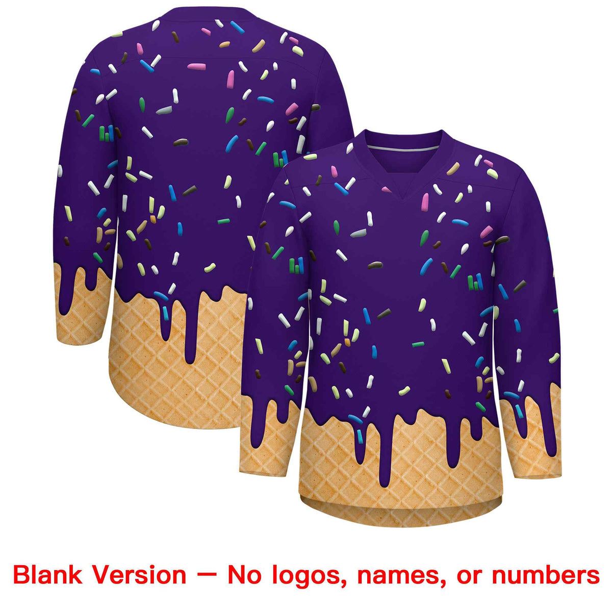 Custom Purple Gold Ice Cream Pattern Personalized V-Neck Hockey Jersey| KXKSHOP