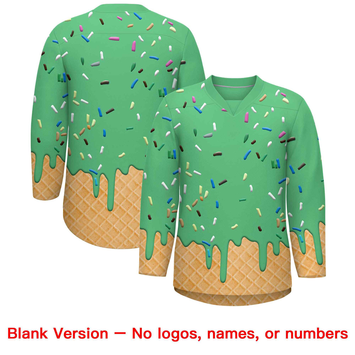 Custom Neon Green Purple Ice Cream Pattern Personalized V-Neck Hockey Jersey| KXKSHOP