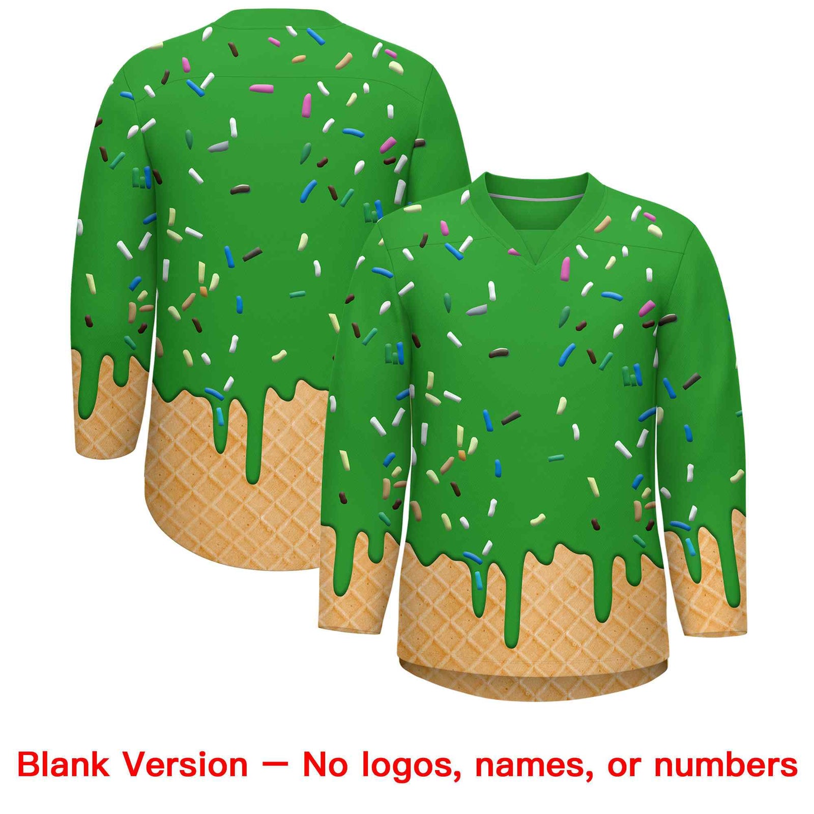 Custom Light Green Orange Ice Cream Pattern Personalized V-Neck Hockey Jersey| KXKSHOP