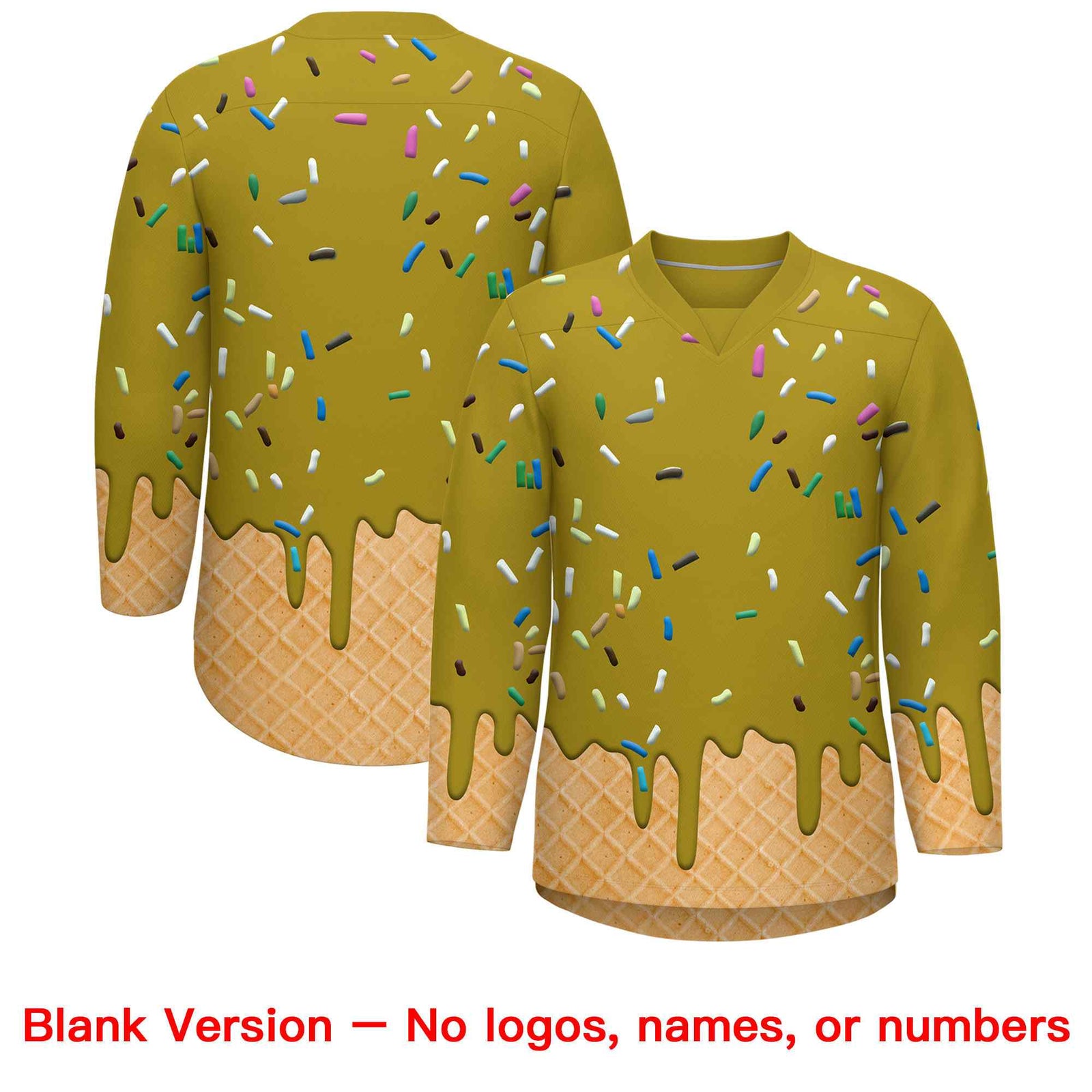 Custom Old Gold Teal Ice Cream Pattern Personalized V-Neck Hockey Jersey