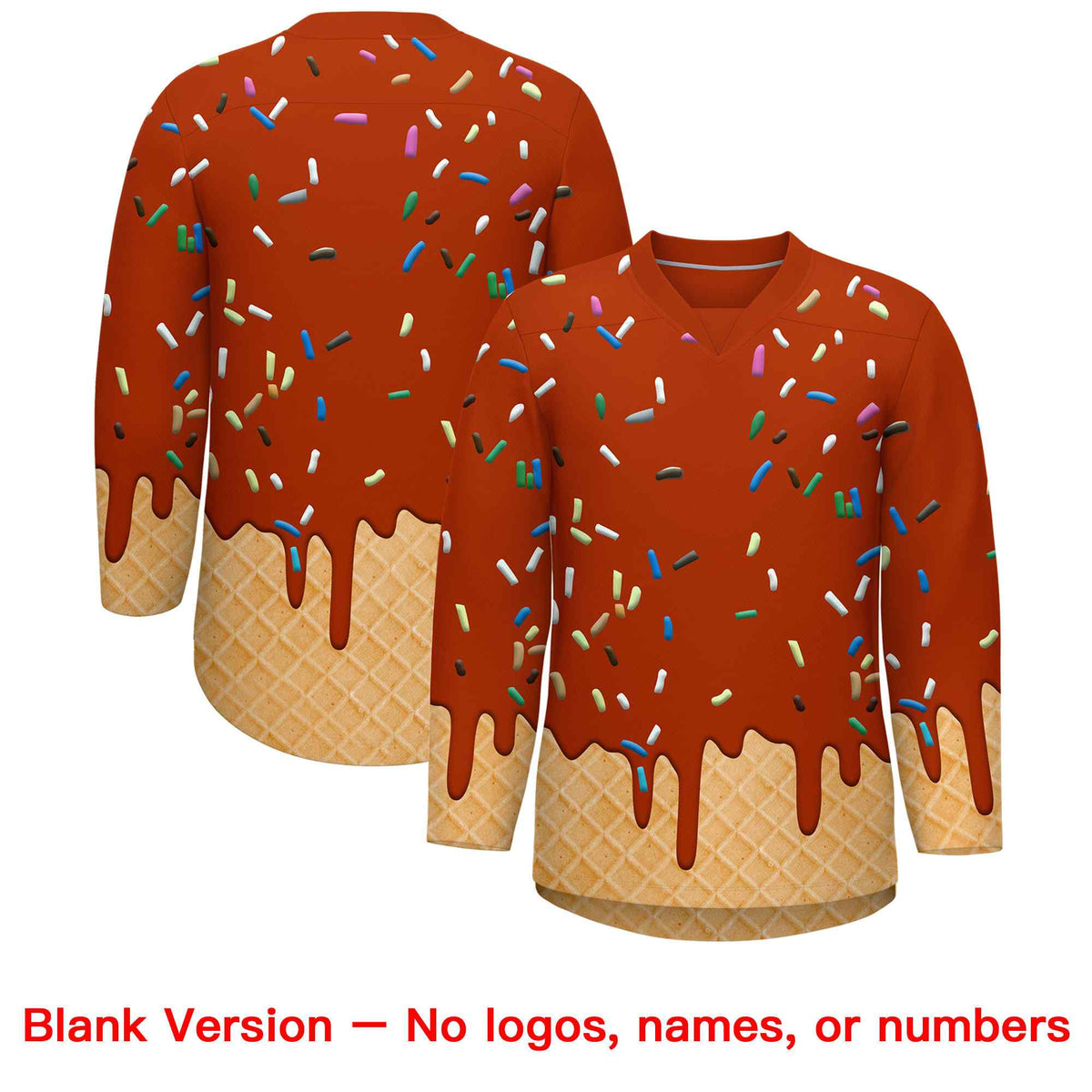 Custom Dark Orange Light Blue Ice Cream Pattern Personalized V-Neck Hockey Jersey