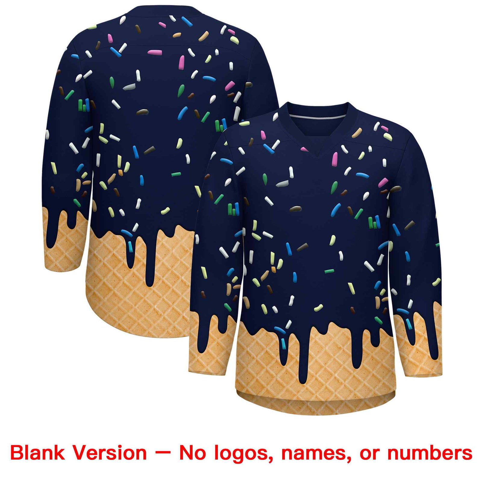 Custom Navy Powder Blue Ice Cream Pattern Personalized V-Neck Hockey Jersey
